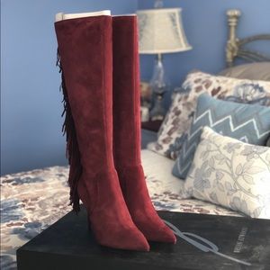 Brian Atwood Burgundy Suede Knee High Boots